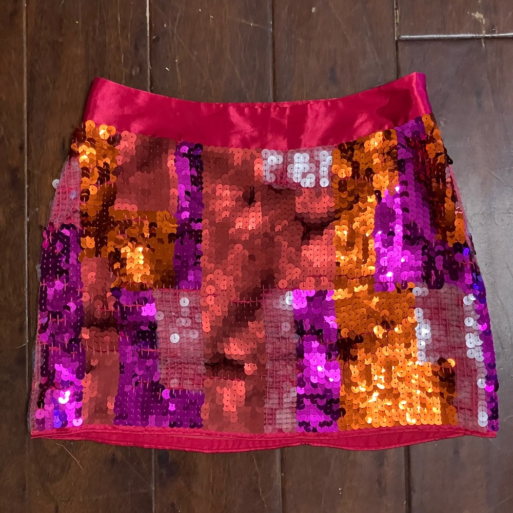 Express Pink Purple Orange Sequin mini skirt